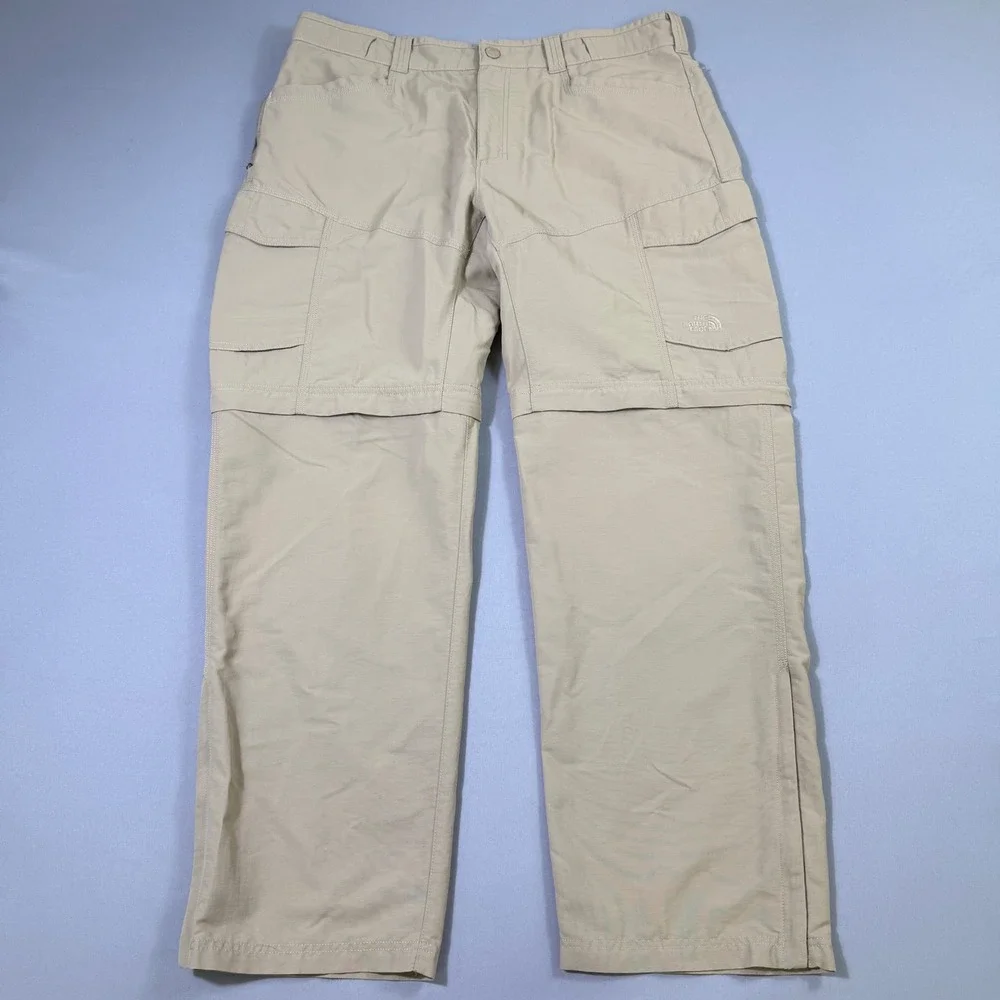 The North Face Convertible Cargo Pants Mens Large Tan Hiking Outdoor Relaxed Fit